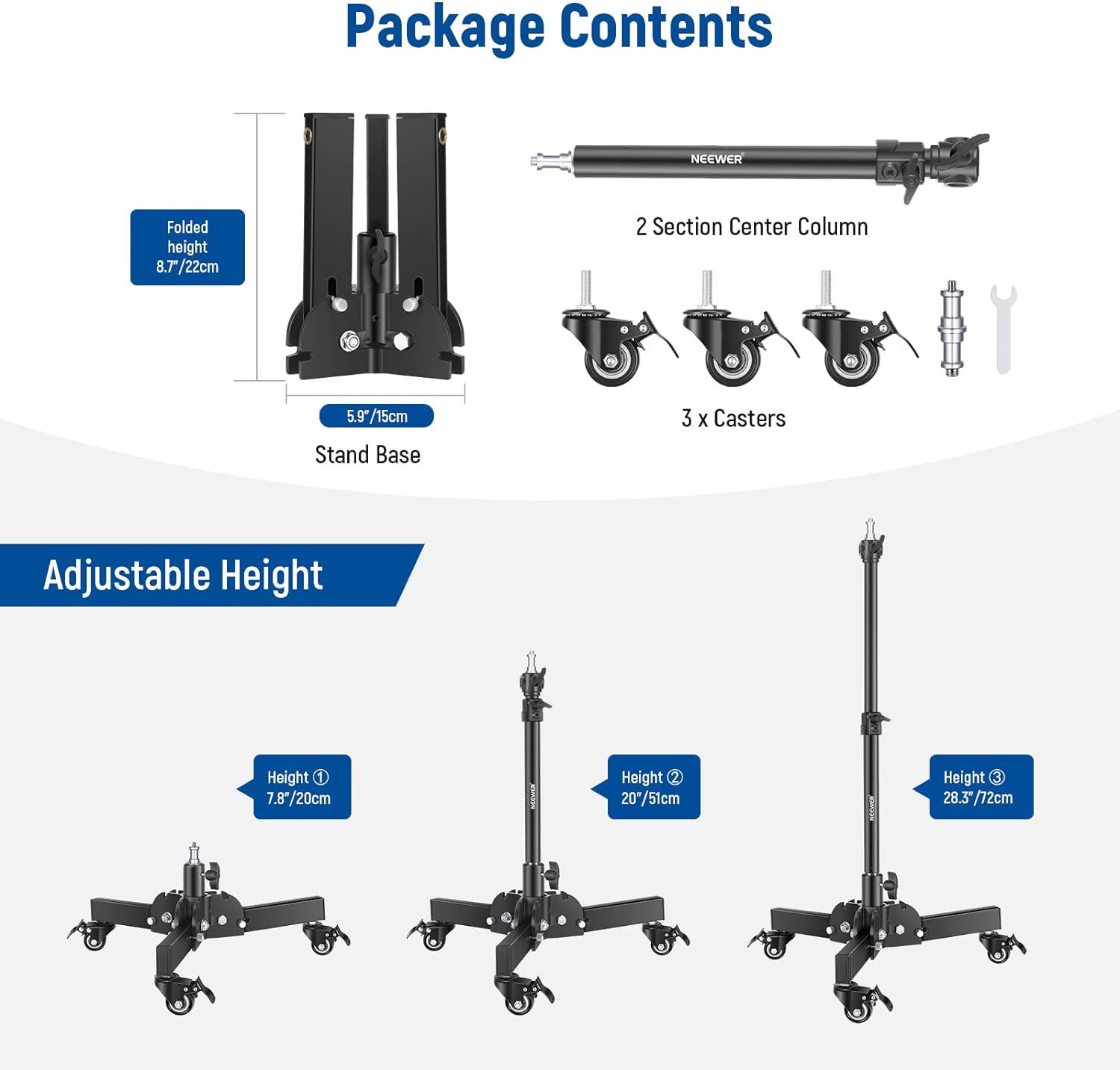 Detalle de NEEWER Heavy Duty Light Stand with Casters (2.4ft) for Low-Angle Photography
