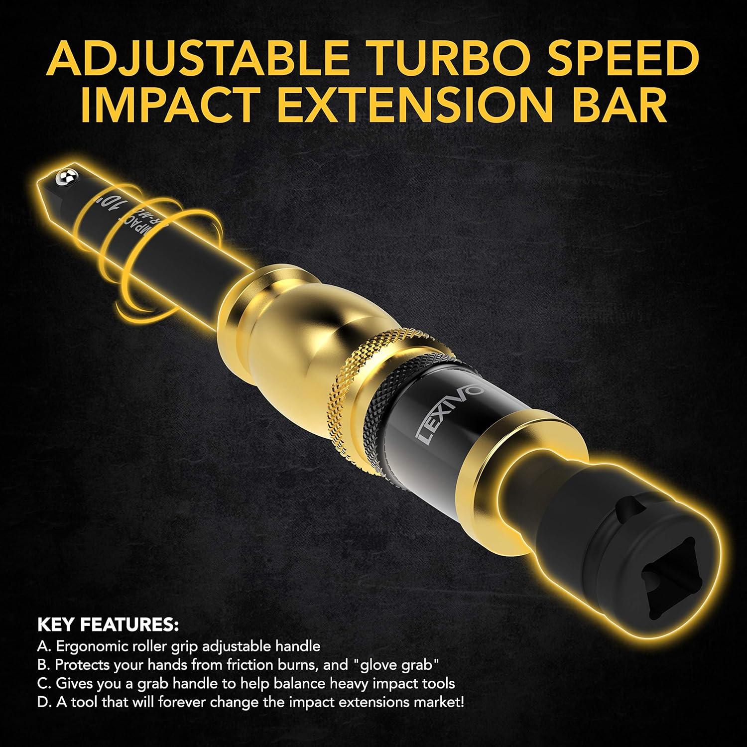 Detalle de LEXIVON 1/2" Impact Extension Bar 10" (LX-116) with Spinning Handle Grip & 3-Position Collar