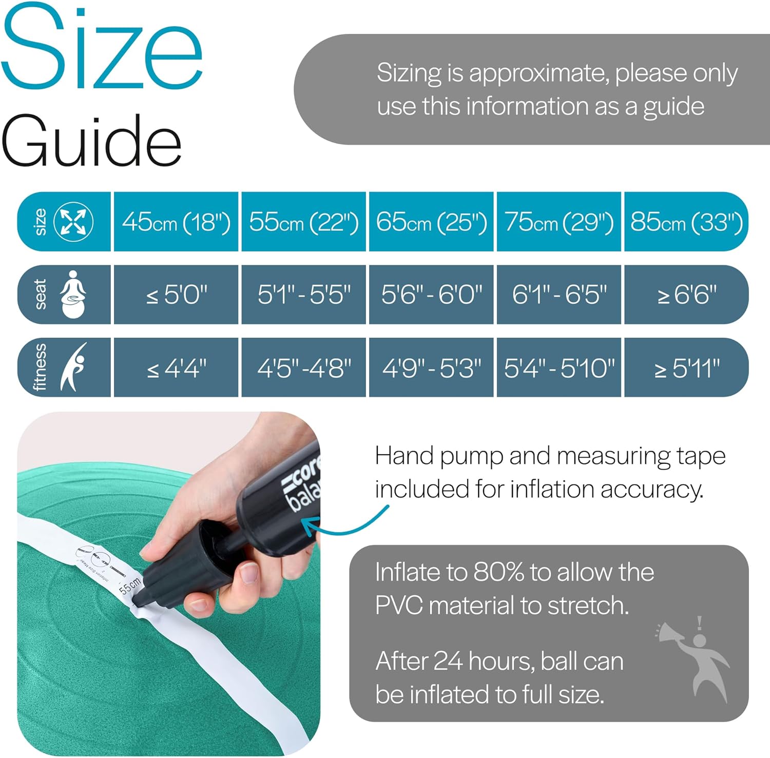 Detalle de Core Balance Exercise Ball: Stability Ball for Yoga, Pilates, and Fitness