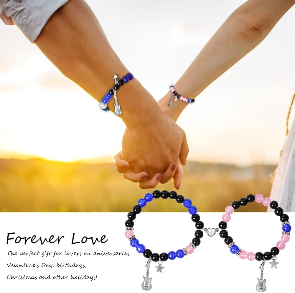 Thumbnail 5 de Bracelet magnétique couple Aucuu avec pierre naturelle et perles de cristal, réglable (amitié/amour)