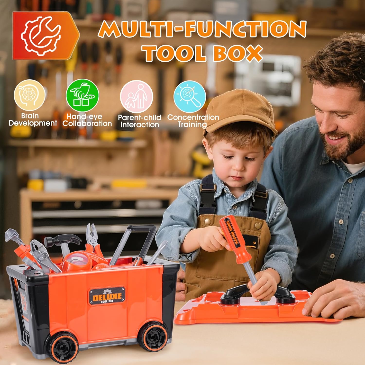 Thumbnail 2 de REXBETI Kids Tool Set with Box and Electronic Toy Drill (Pretend Play Workbench, Ages 3–8)