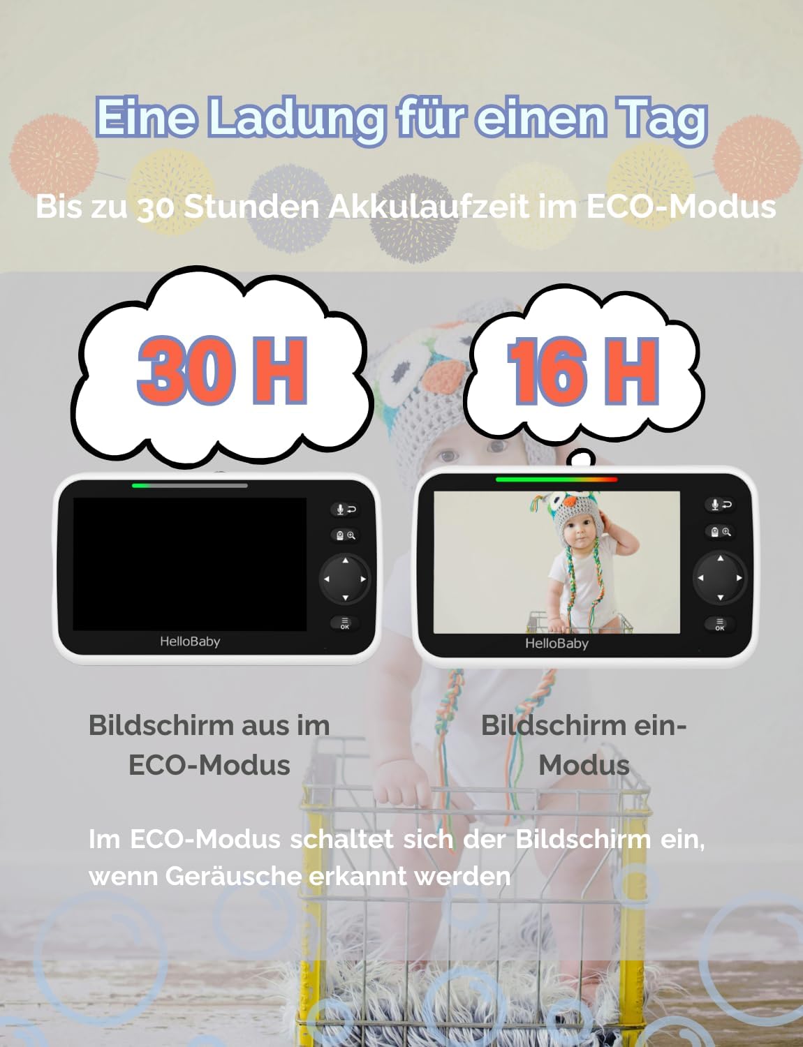 Detalle 2 de HelloBaby HB6550 Babyphone Kamera mit 3500 mAh Akku 5 Zoll Bildschirm