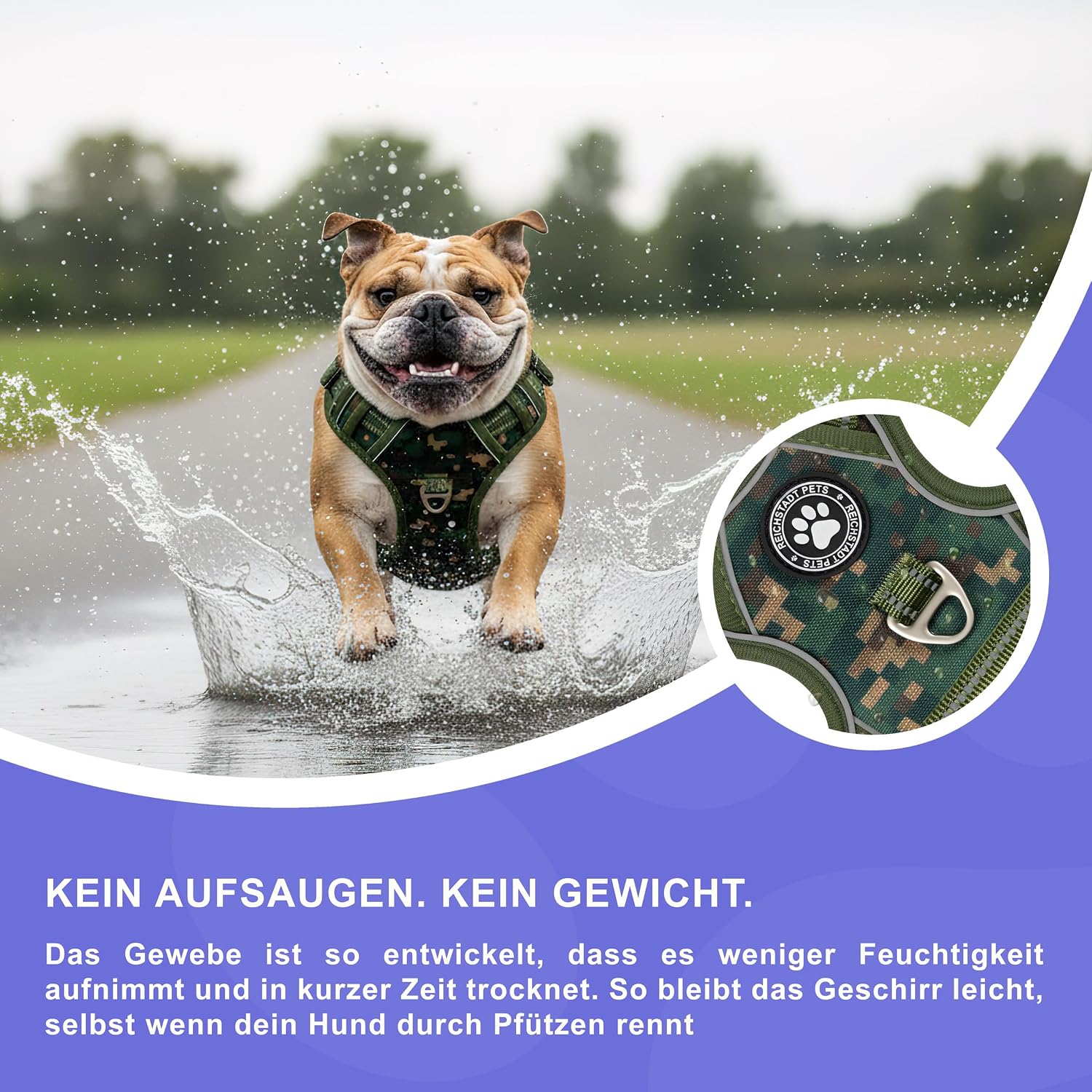 Thumbnail 6 de Reichstadt Pets Pettorina per Cani regolabile anti-tiro con maniglia e inserti riflettenti, imbottita e traspirante (taglia M)