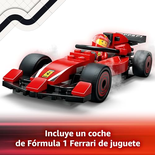 Detalle de LEGO City Parada en Boxes de F1 y Equipo de Mecánicos con Coche Ferrari (60443) — juego de carreras para niños y niñas 6+