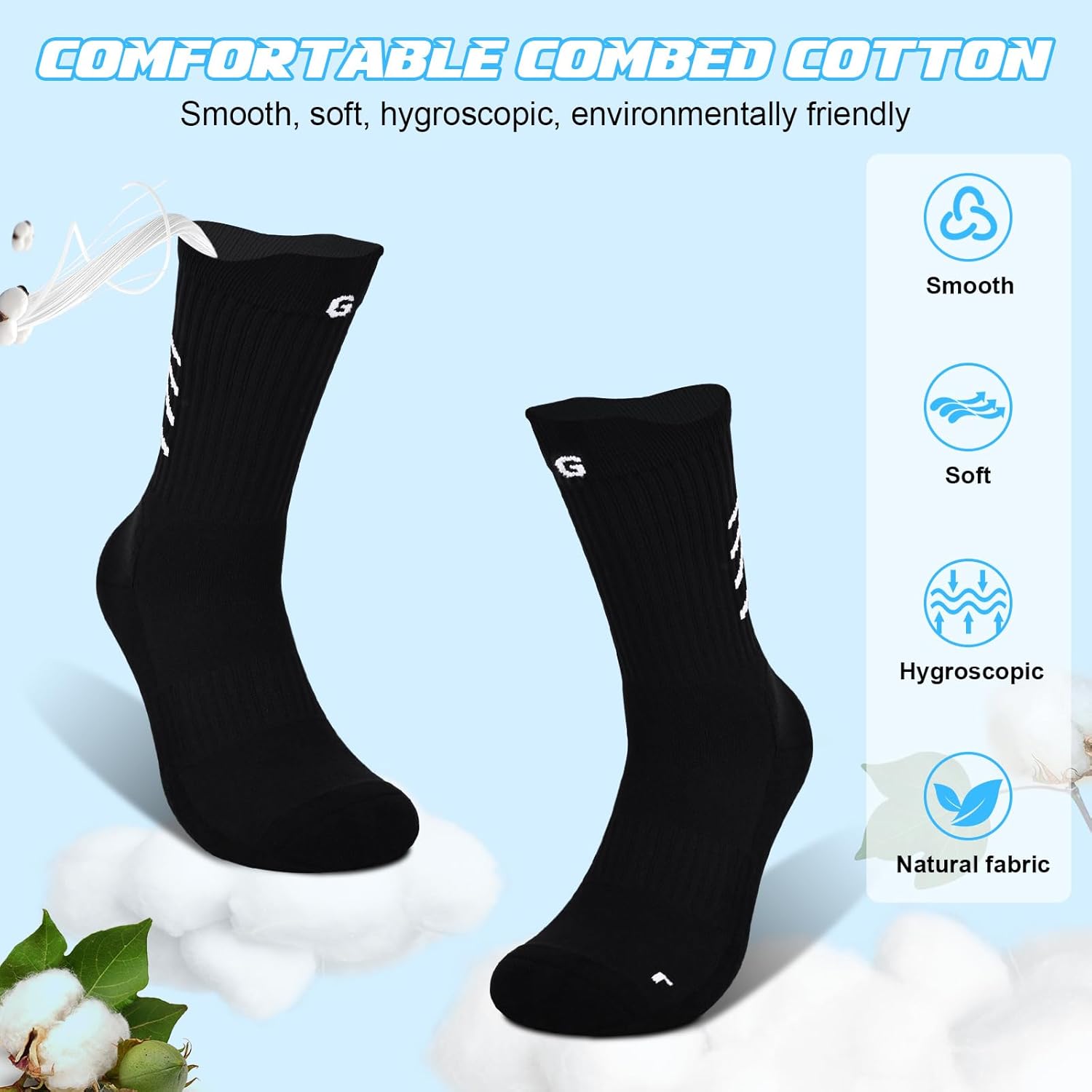 Detalle de Gogogoal Chaussettes de football antidérapantes en coton (4 paires), mi-mollet, respirantes et confortables