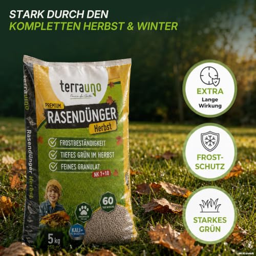 Detalle de TerraUno Premium Herbstdünger Rasen – 20 kg für 1000 m², sofortige Grünwirkung, 60 Tage Langzeitwirkung