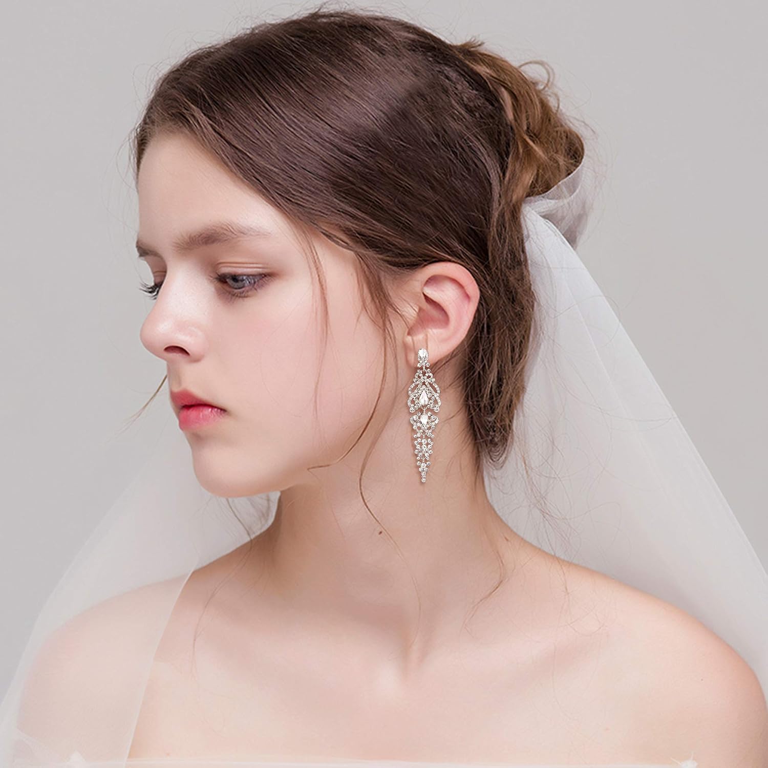Detalle 2 de Clearine Orecchini Elegante Cristallo – Double Lacrima Ciondolo per sposa