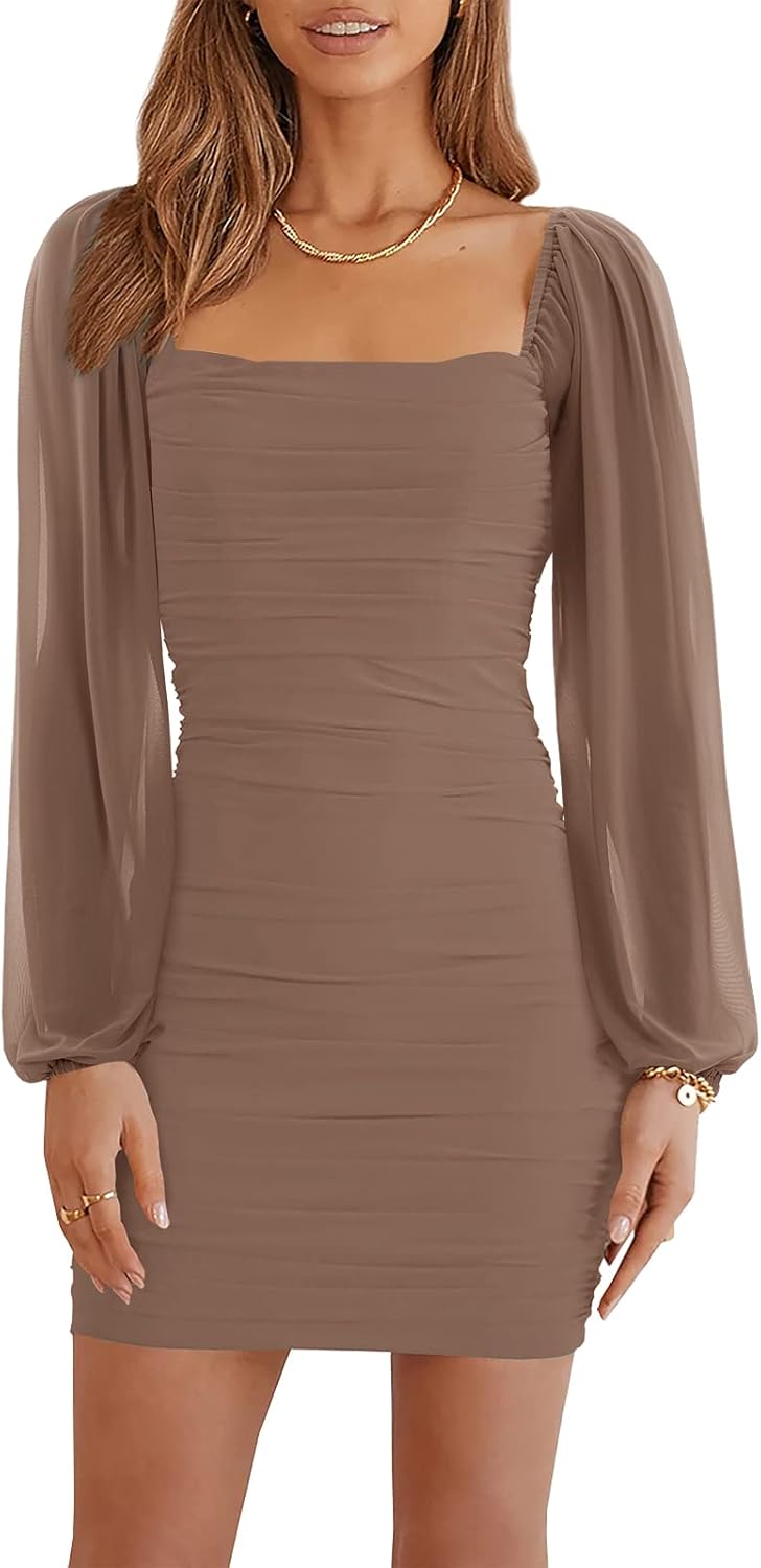 Thumbnail 5 de Wenrine Mesh Long Sleeve Ruched Mini Dress