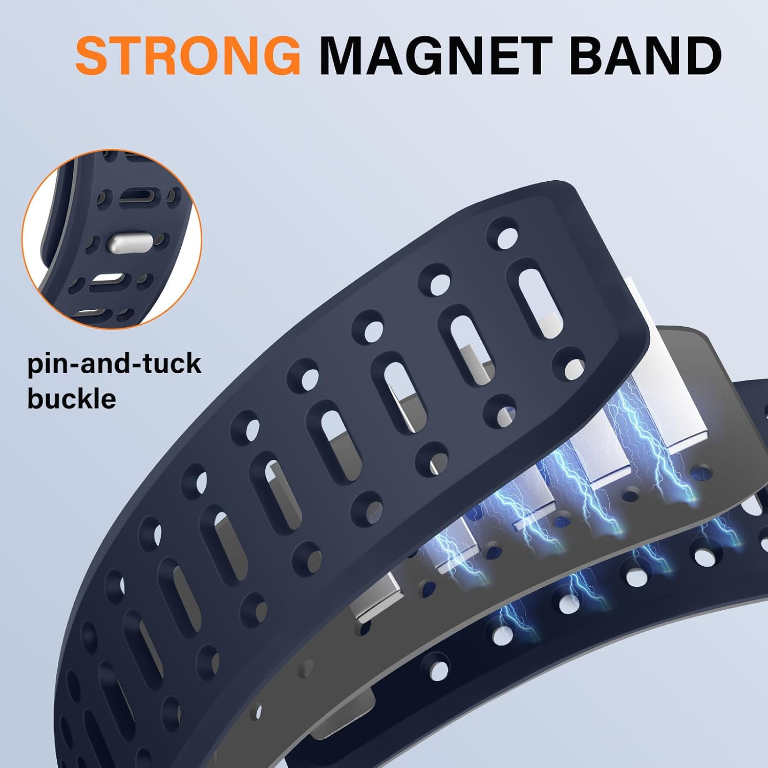 Detalle de Sixmoat Magnetic Strap for Apple Watch (49mm/Ultra 3/2, 46mm, 45mm, 44mm, 42mm) in Dark Blue-Gray