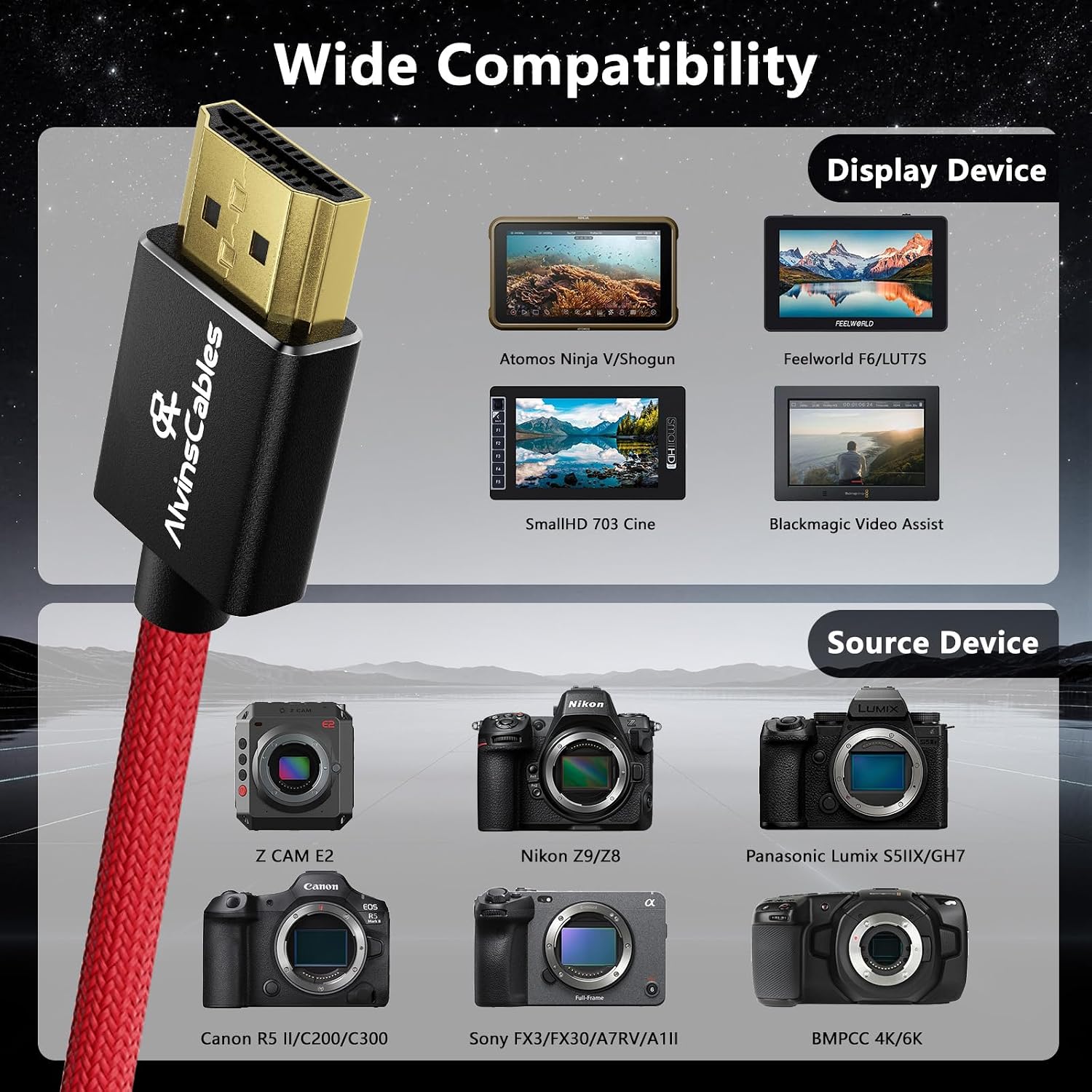Thumbnail 1 de Alvin's Cables 8K 2.1 Full HDMI High Speed Braided Coiled Cable (30–45 cm) for Atomos Ninja V, Portkeys BM5, Feelworld Monitors, and More