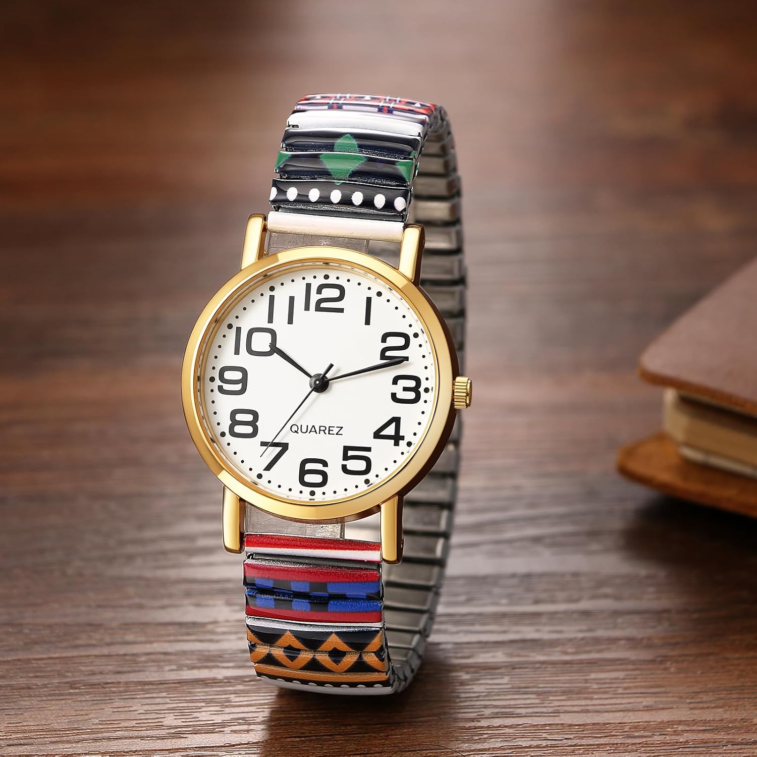 Thumbnail 1 de Avaner Damen-Armbanduhr im Boho-Stil mit elastischem Edelstahlband & großen arabischen Ziffern