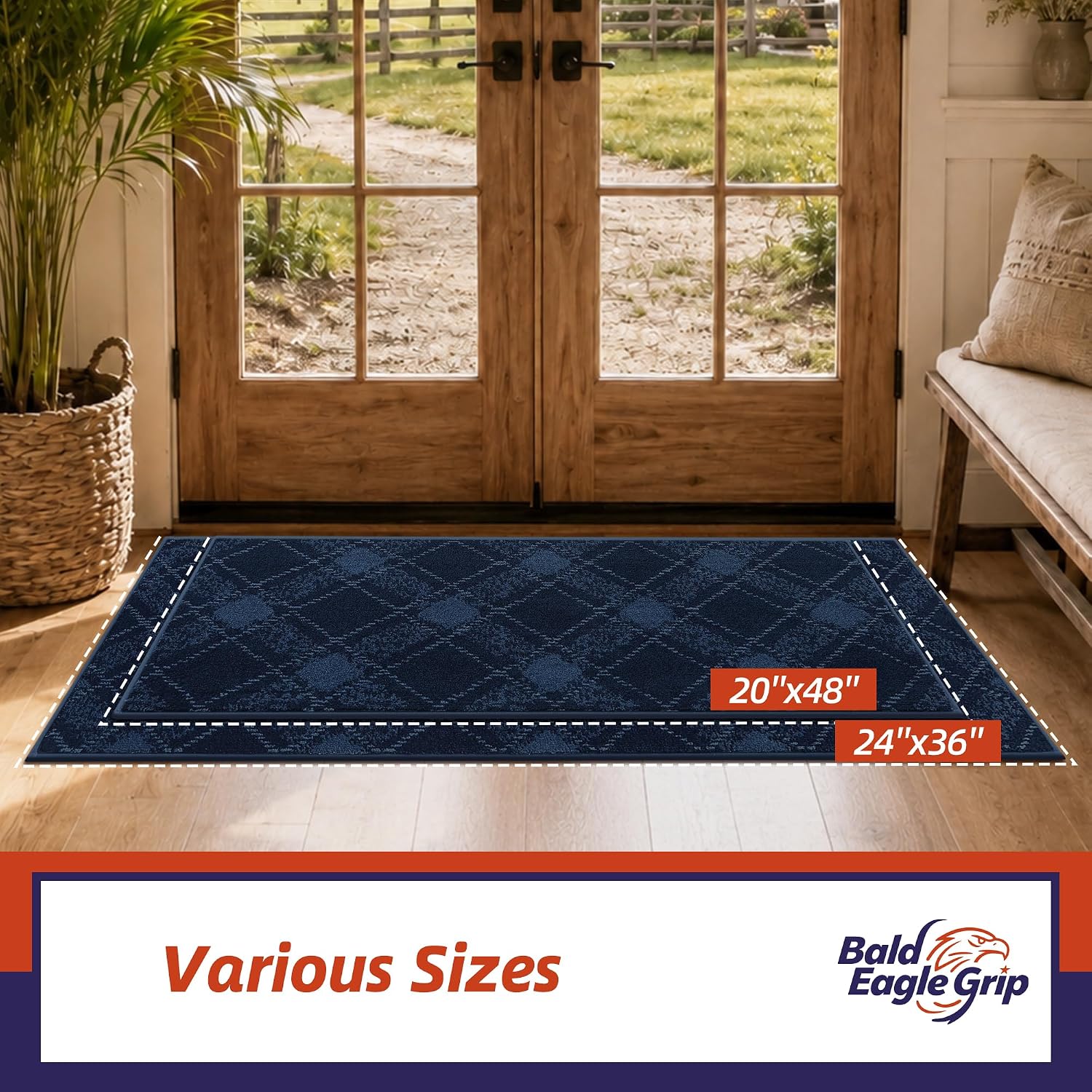 Thumbnail 4 de Bald Eagle Grip BALDHMT088BL2048 Indoor Door Mat, 20 x 48, Blue