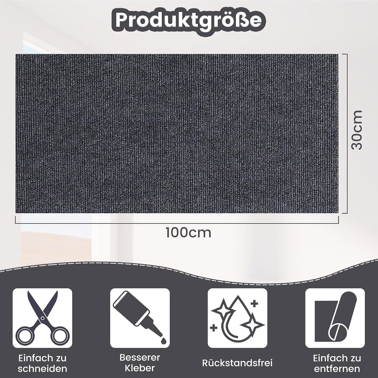 Thumbnail 1 de FaAmour Selbstklebende Kratzmatte für Katzen – 100 x 30 cm, Dunkelgrau (DIY Kratzschutz)