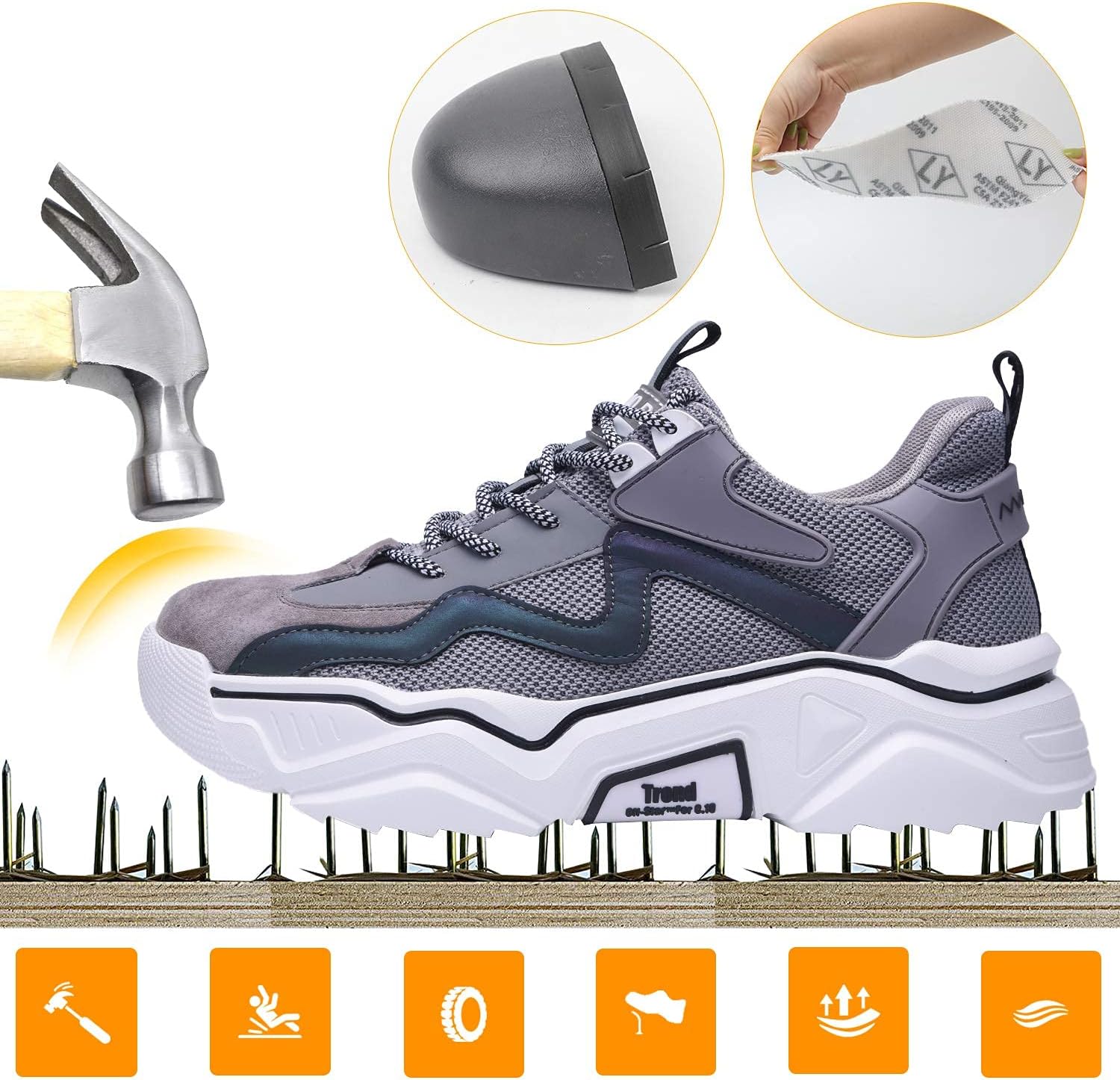 Thumbnail 6 de Annvia Safety Shoes for Women: Steel Toe Cap Trainers with Anti-Smash, Kevlar Anti-Piercing 5.0, Breathable Non-Slip Work Shoes