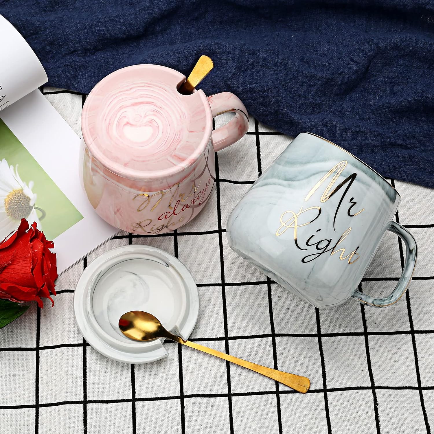 Detalle 2 de Sovyime couple coffee mugs – Mr Right & Mrs Always Right mokkenset, marmer