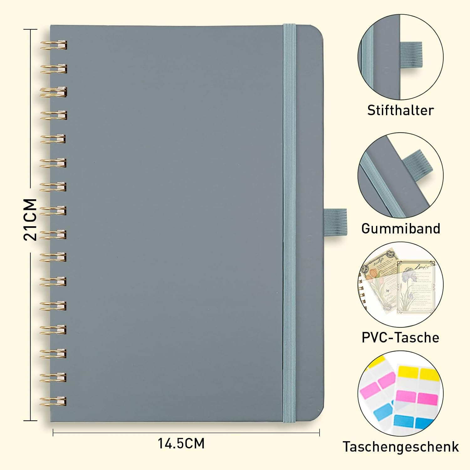 Thumbnail 2 de PYNEX Notizbuch A5 Dotted – Robustes Hardcover-Tagebuch mit Spiralbindung, 140 Blatt 100GSM