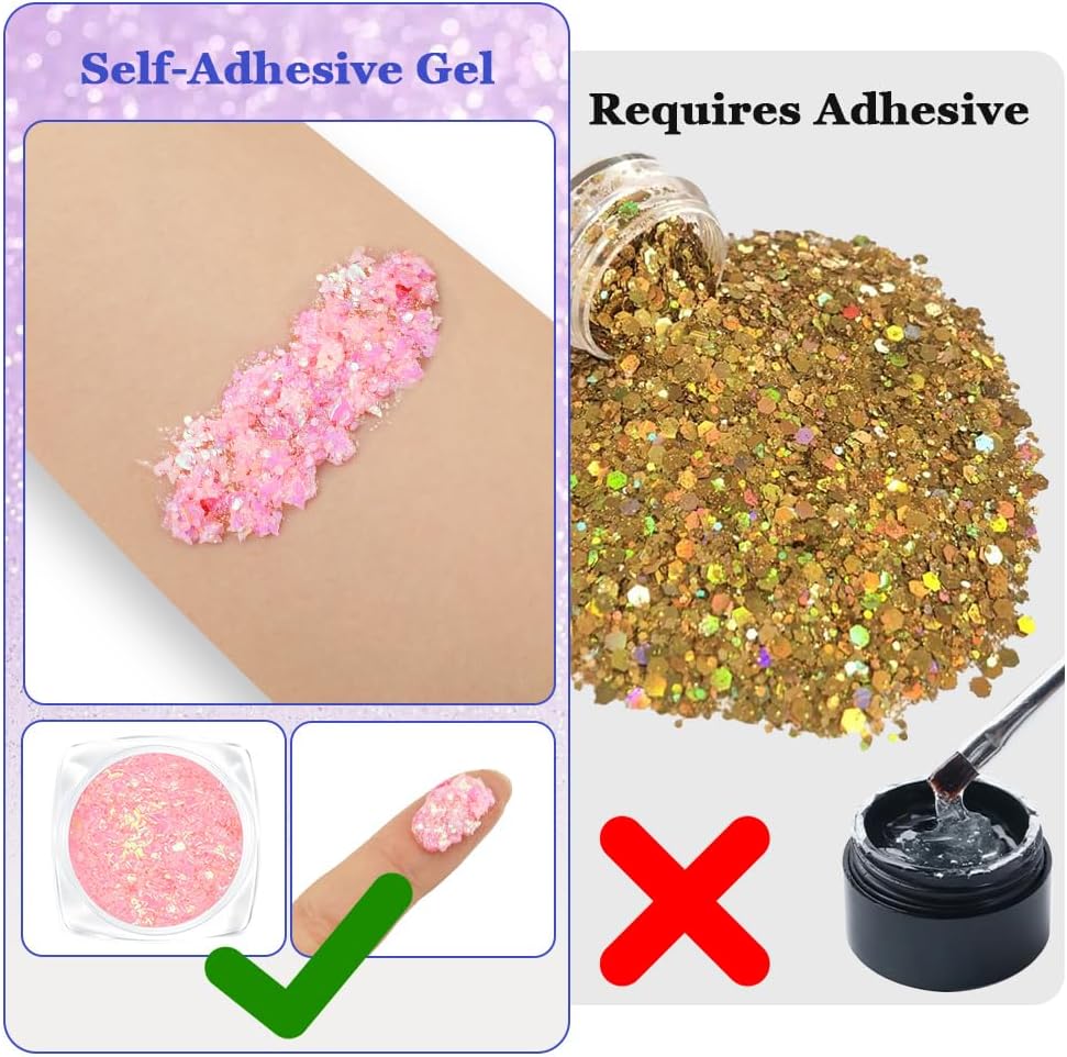 Thumbnail 2 de AOOWU Paillettes de corps/visage en gel fluorescent chunky – 6 couleurs, sans colle (#09)