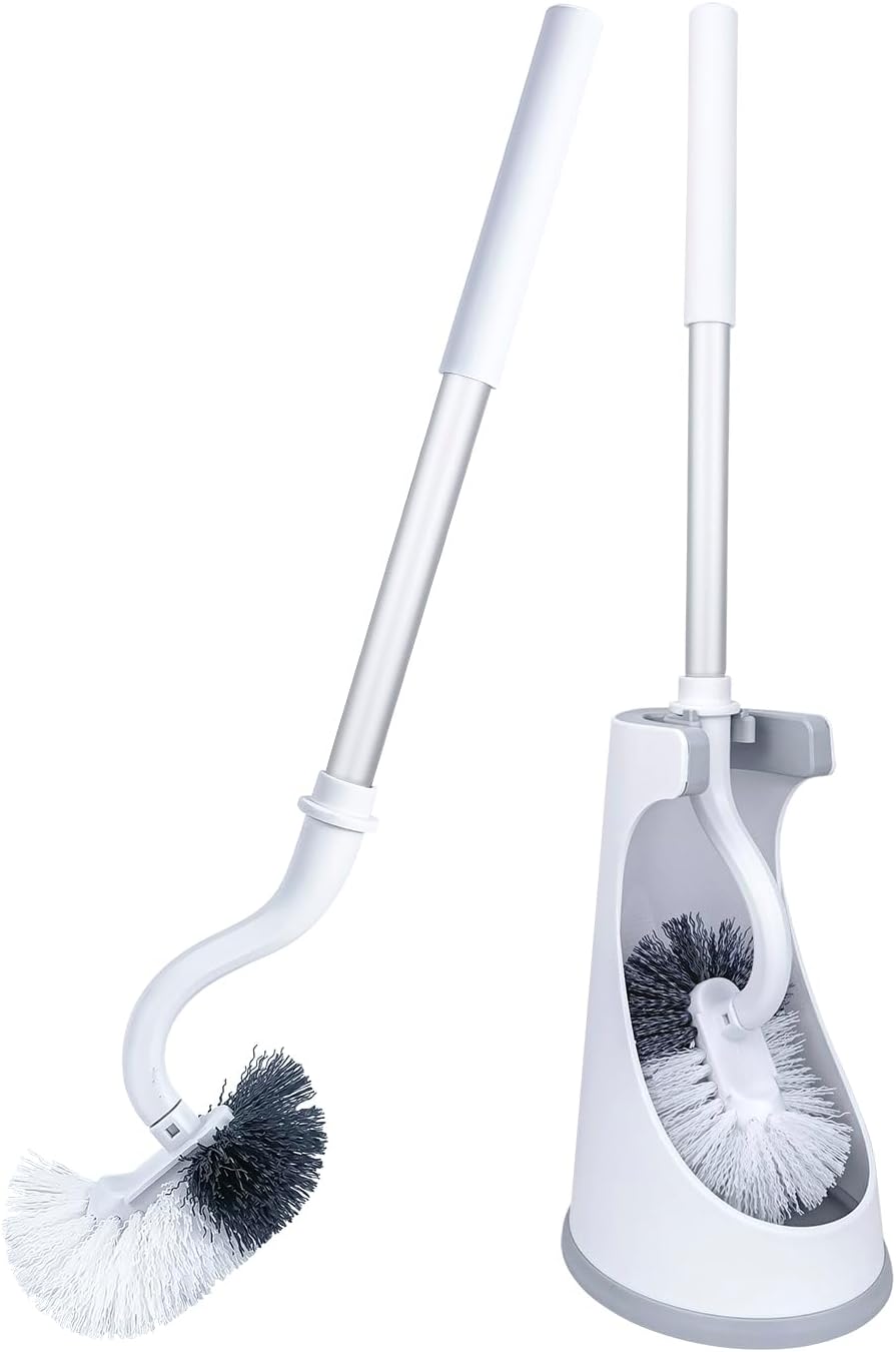 Thumbnail 6 de SUIXI lot de 4 brosses de toilette avec nettoyeur de bordures et manche long courbé (blanc)