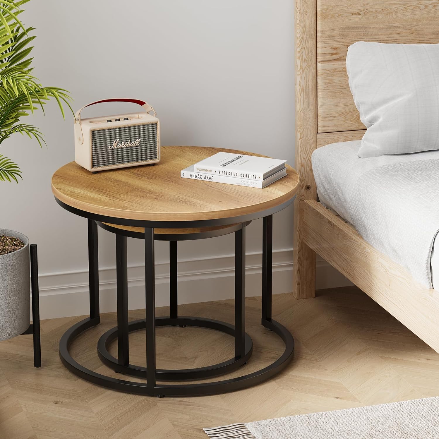 Thumbnail 5 de Smuxee Nesting Coffee Table Set of 2, 23.6-Inch Round Brown Wood Tables
