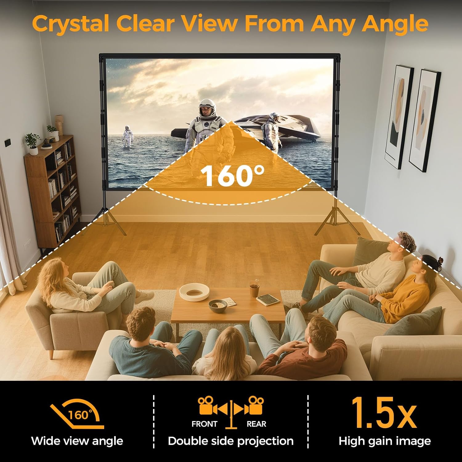 Detalle de VOOPVOR 100-inch Outdoor Projector Screen with Stand — Portable 16:9, Wrinkle-Free, 4K HD Ready
