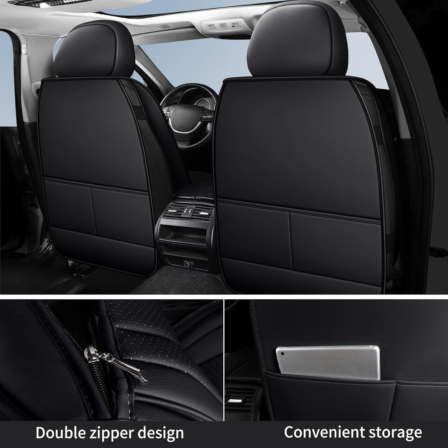 Thumbnail 1 de HChengkikz Universal Car Seat Covers (5-Piece Set) — Breathable, Waterproof Faux Leather, Airbag-Compatible, Black + Blue
