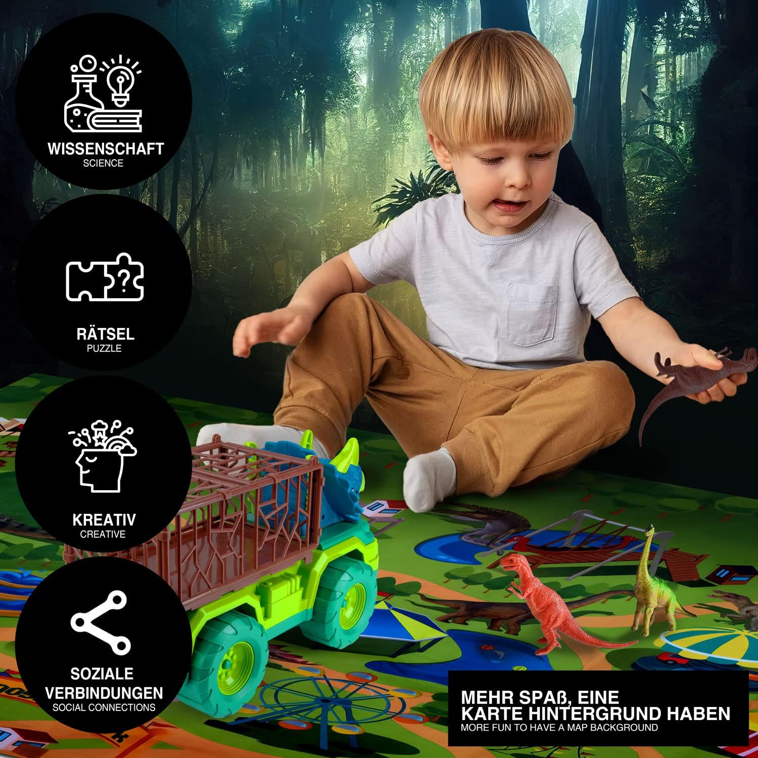 Thumbnail 4 de All Kids United Kit Dinosaure 16 Pièces – Camion militaire, Figurines et Tapis de Jeu
