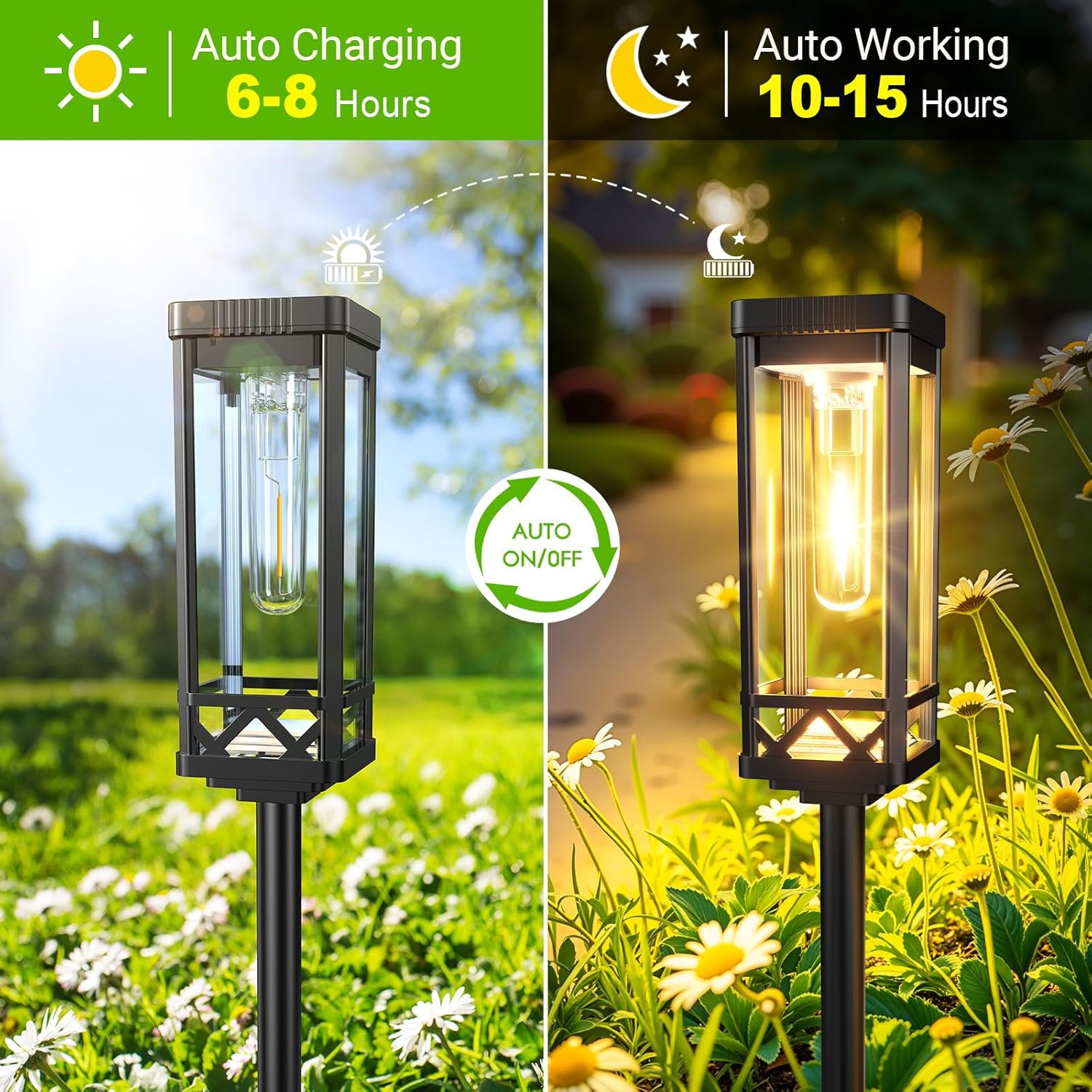 Thumbnail 1 de BUCASA Groß Solarlampen für Außen Garten (6 Stück) – 65 cm, IP65, 1000 mAh, 15 Std., Warmlicht