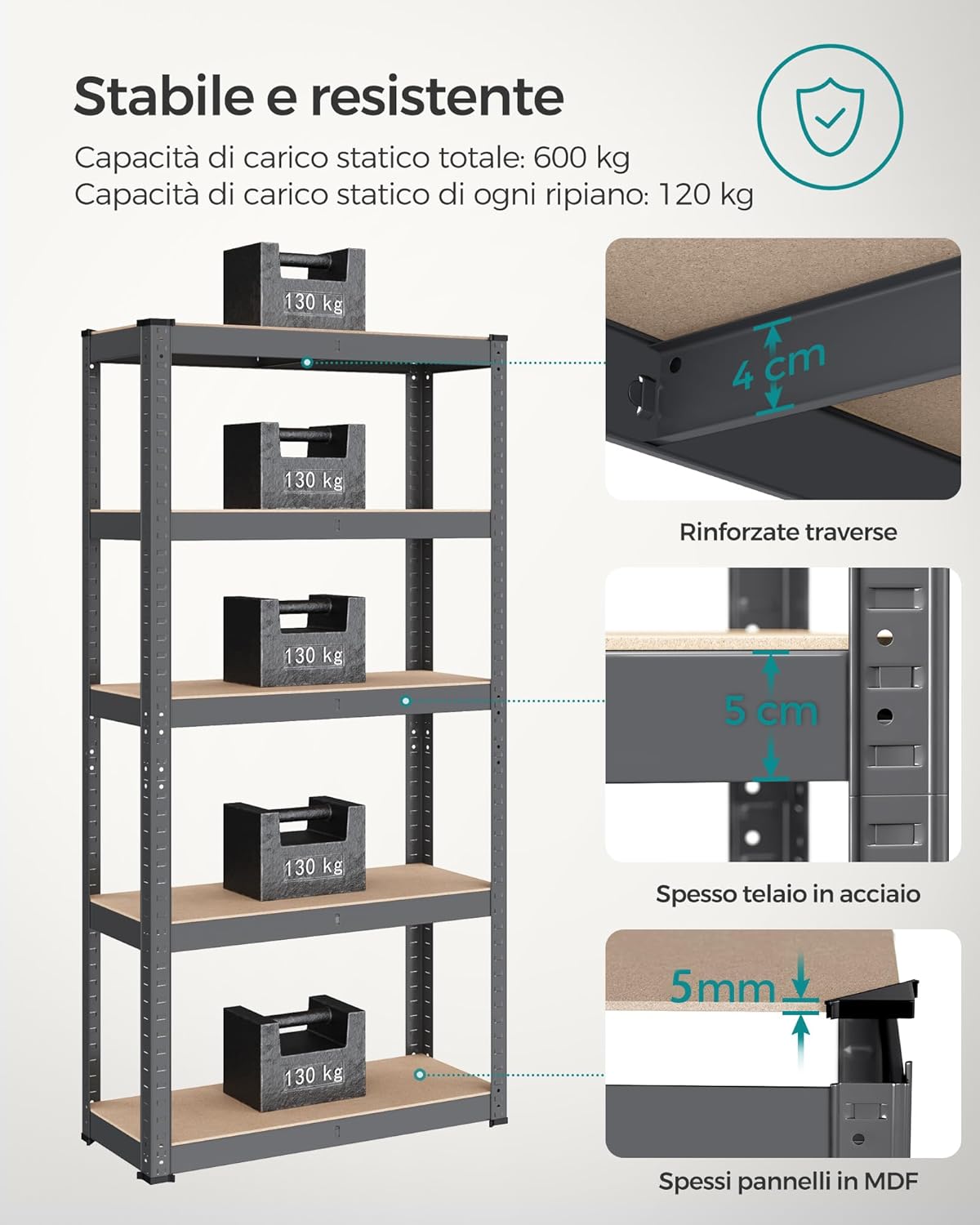 Detalle 1 de SONGMICS scaffalatura in acciaio 5 ripiani
