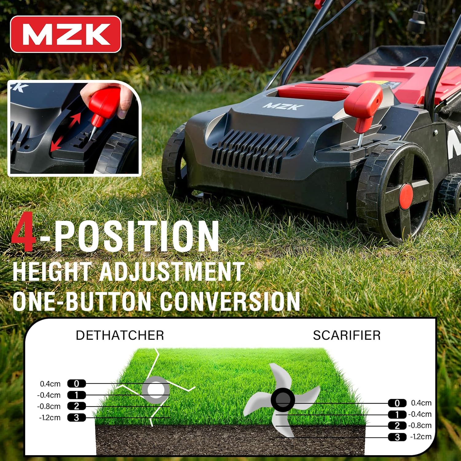 Detalle de MZK 33 cm 13 Amp 2-in-1 Electric Lawn Scarifier and Aerator