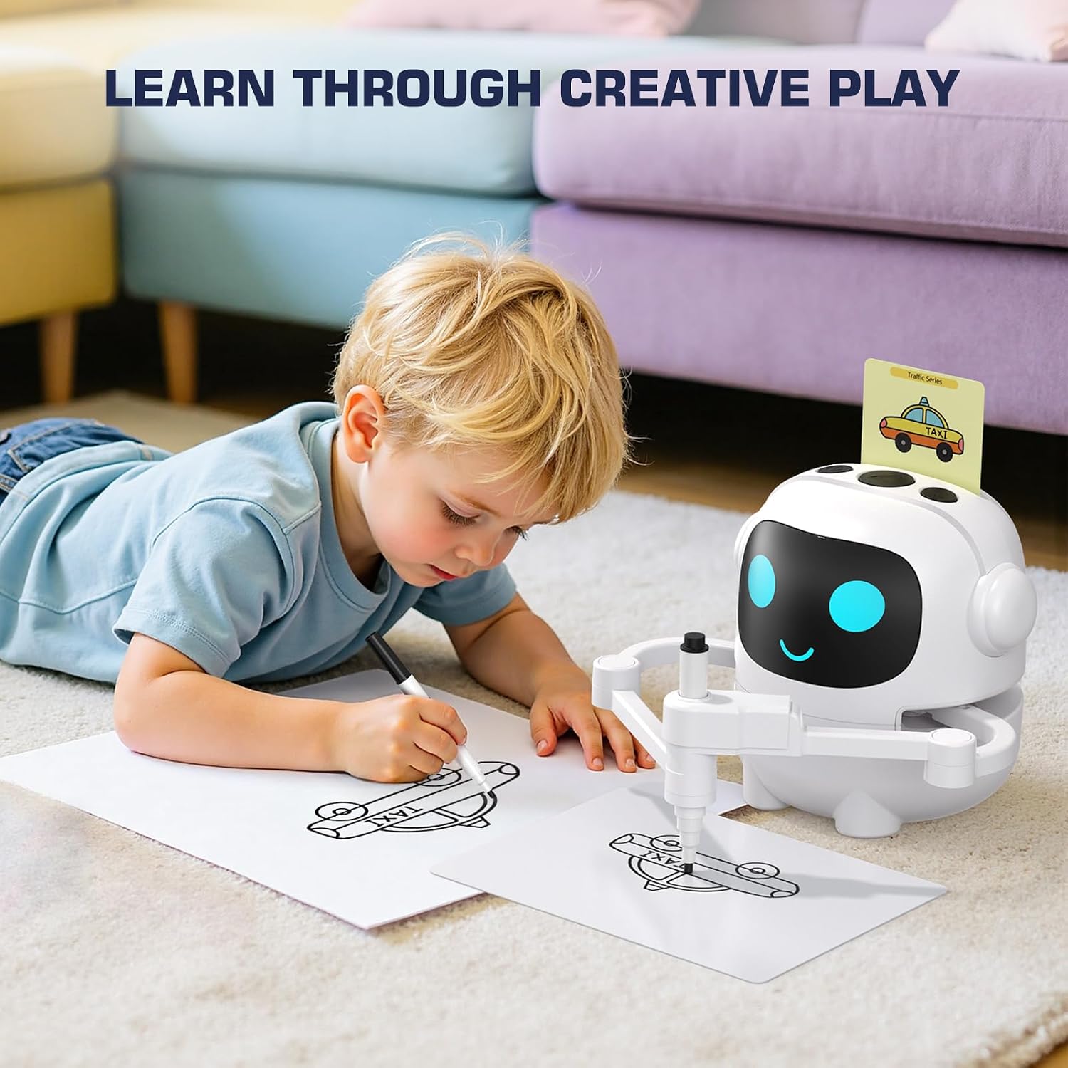 Detalle de YPHJLZX Kids Drawing Robot with 200 Cards, Voice Interaction and Music