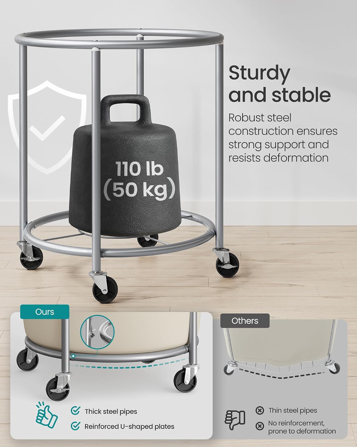 Thumbnail 3 de SONGMICS Rolling Laundry Hamper 190L