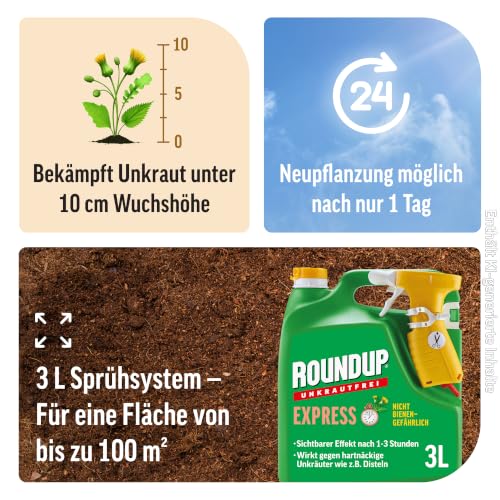 Detalle 2 de Roundup Unkrautfrei Express 3L Drucksprühgerät – Gegen Unkraut in Ziergärten