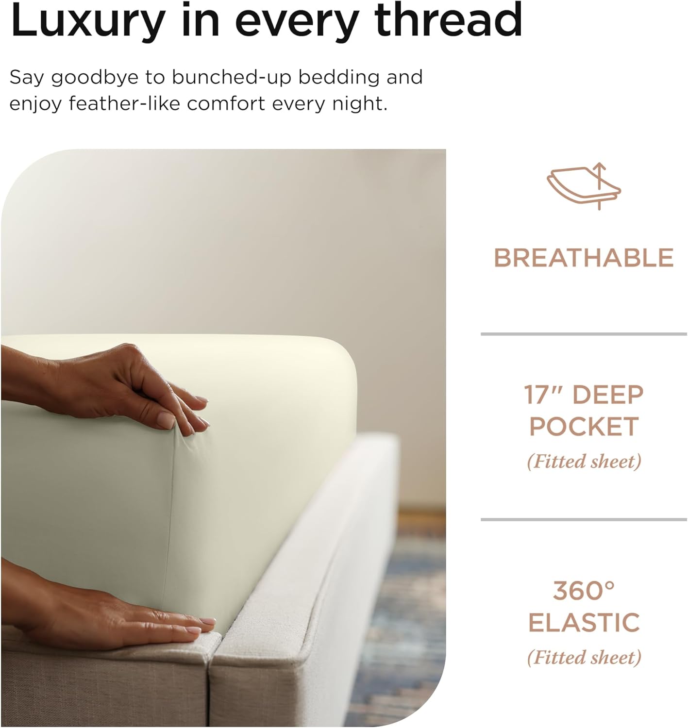 Detalle de Threadmill Home Linen Threadmill 100% Supima Cotton Sheets (1200 Thread Count) Cal King, 4-Piece Ivory Set