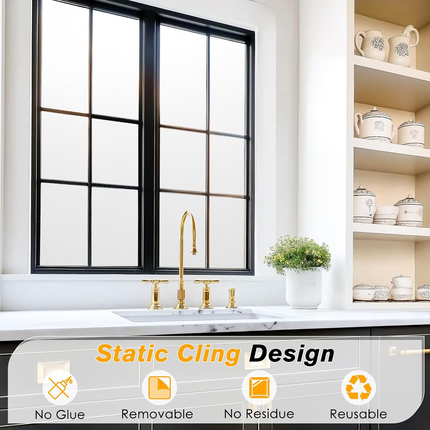 Thumbnail 3 de Haton YRSA023W Frosted Window Film, White Static Cling, 44.5 × 200 cm