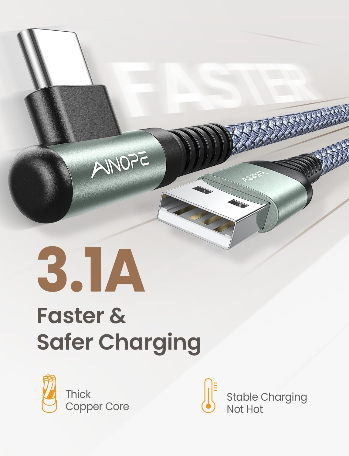 Detalle de AINOPE USB C cable 3.1A 2 pack