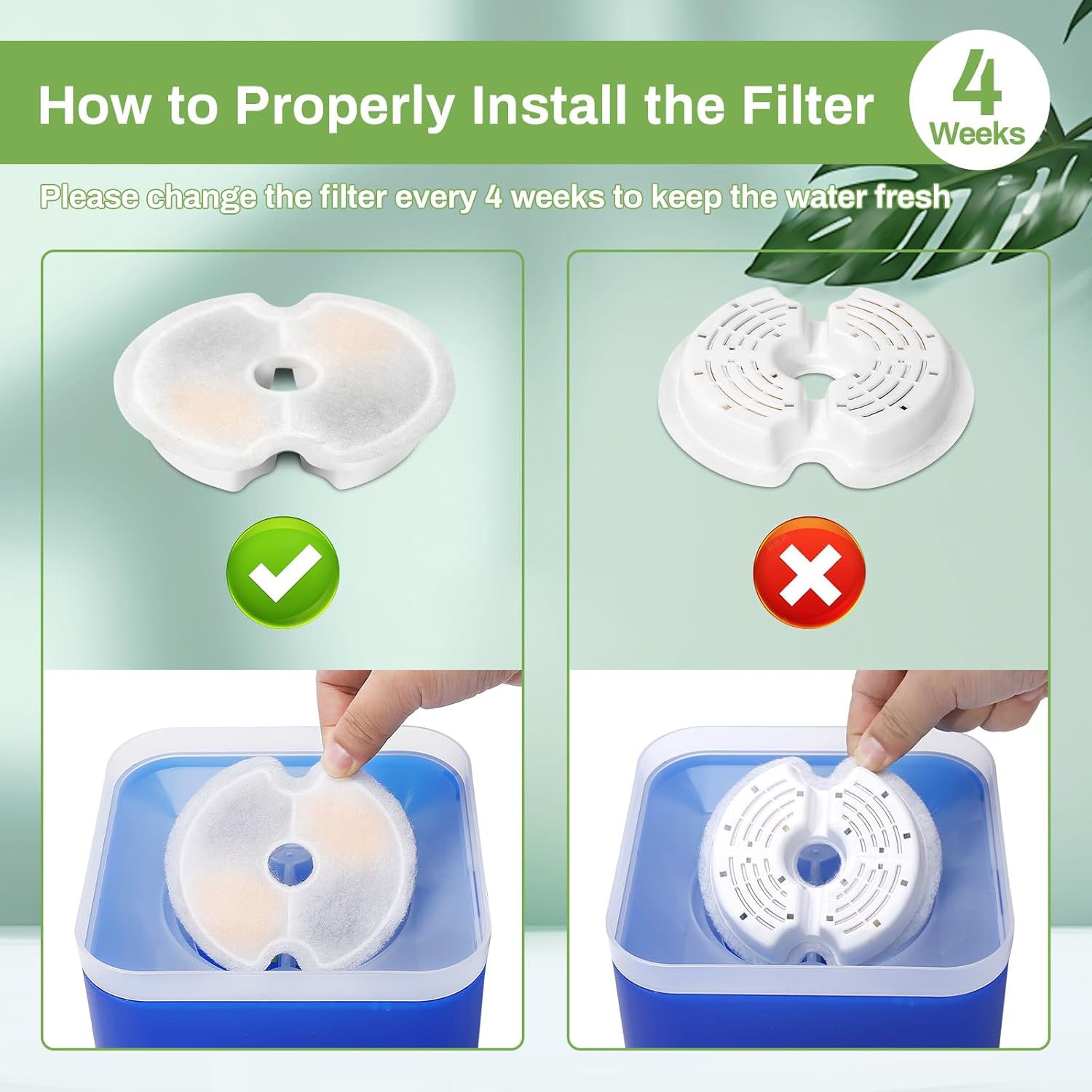 Detalle 2 de Filter für Katzenbrunnen – 8 Ersatzfilter + Vorfilterschwämme für 2L Edelstahl-Brunnen
