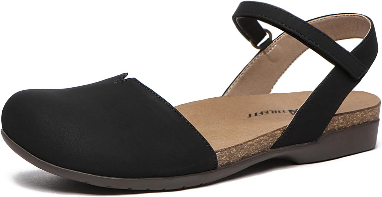 Detalle de Athlefit Women's Closed Toe Sandals: Comfort Cork Footbed with Arch Support