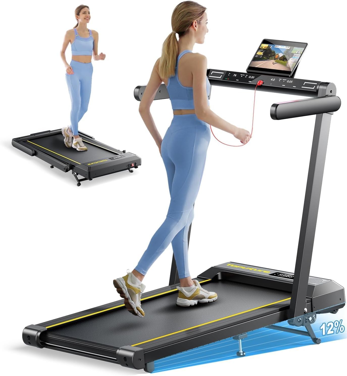 Detalle de TOPUTURE TP5 4-in-1 Folding Treadmill with 12% Incline and Bluetooth