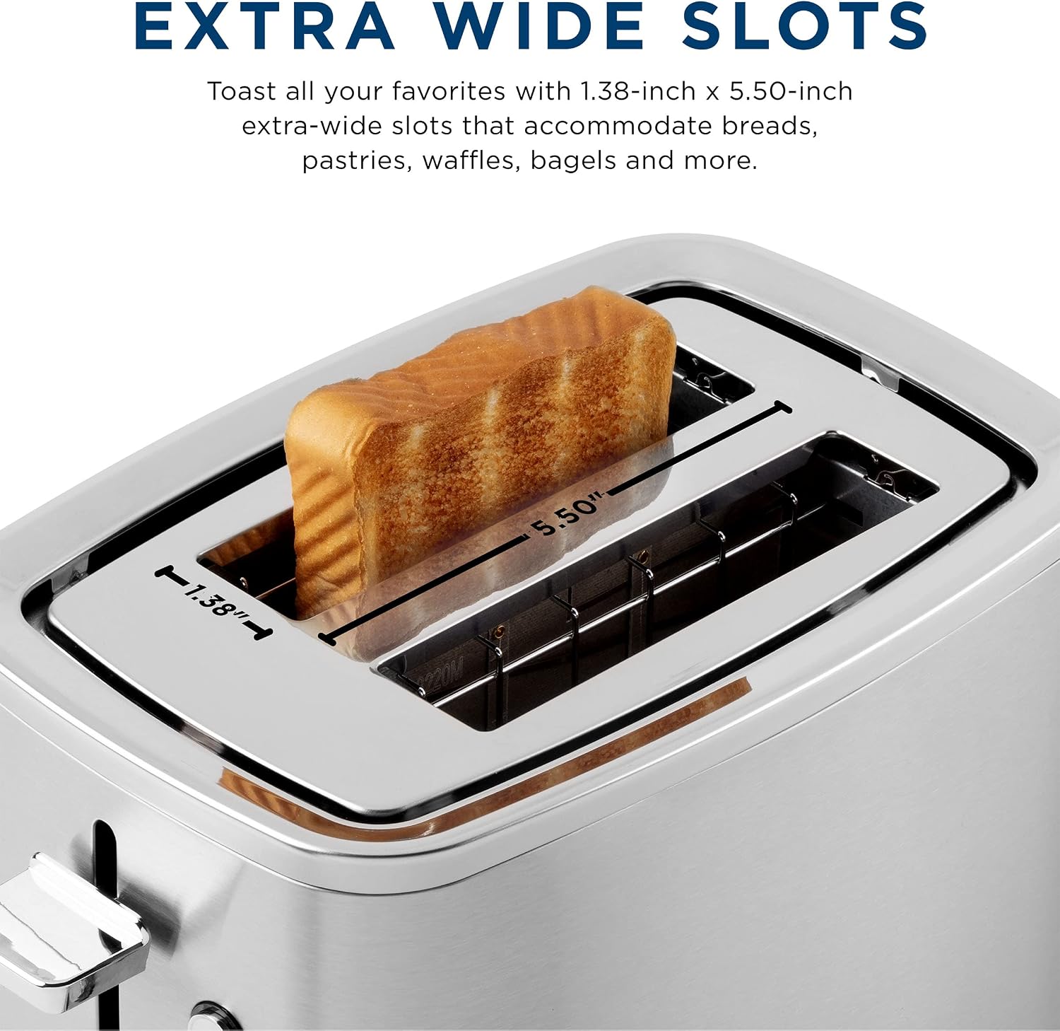 Detalle de GE 2-Slice Stainless Steel Toaster with Extra-Wide Slots and 7 Shade Settings