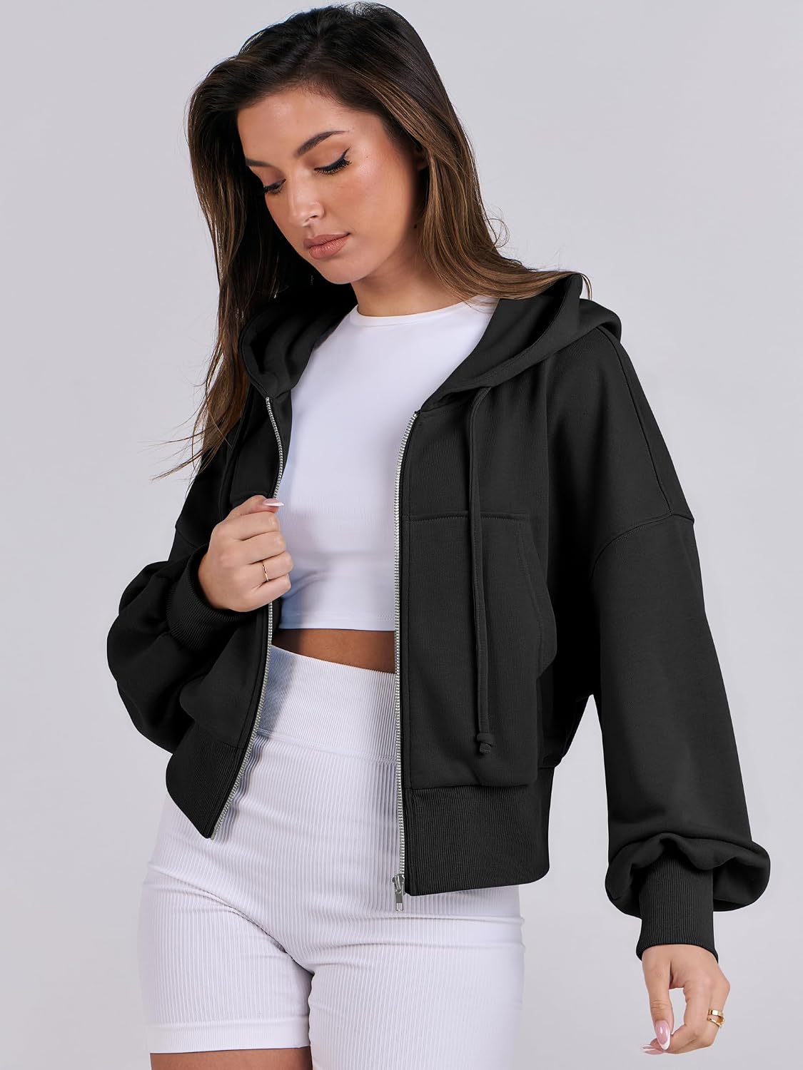 Thumbnail 6 de ANRABESS Cropped Zip-Up Hoodie for Women