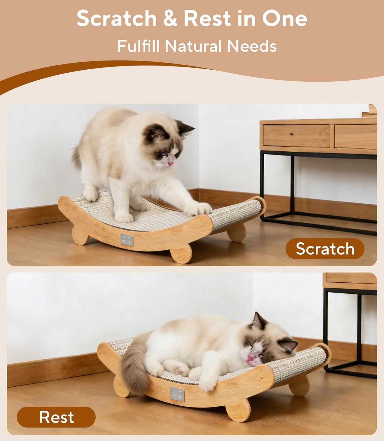 Detalle 2 de Mordraoe Cat Scratching Board: Solid Beech Wood with 160° Curved Design