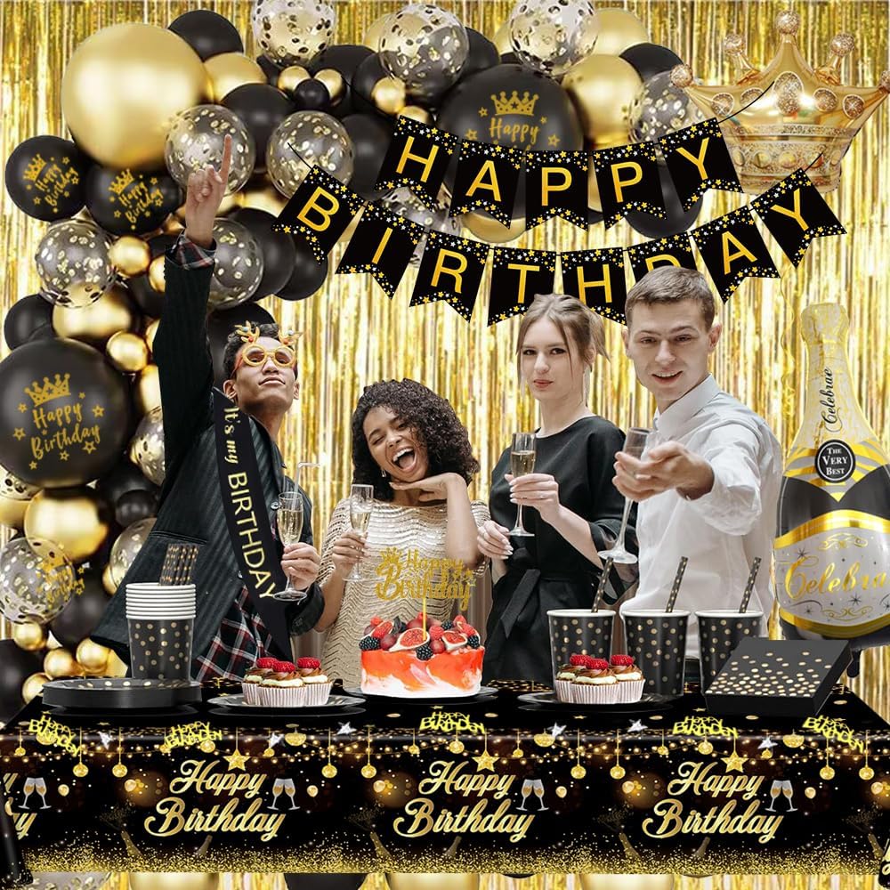Detalle 2 de GYESXYW Black and Gold Party Decorations Kit