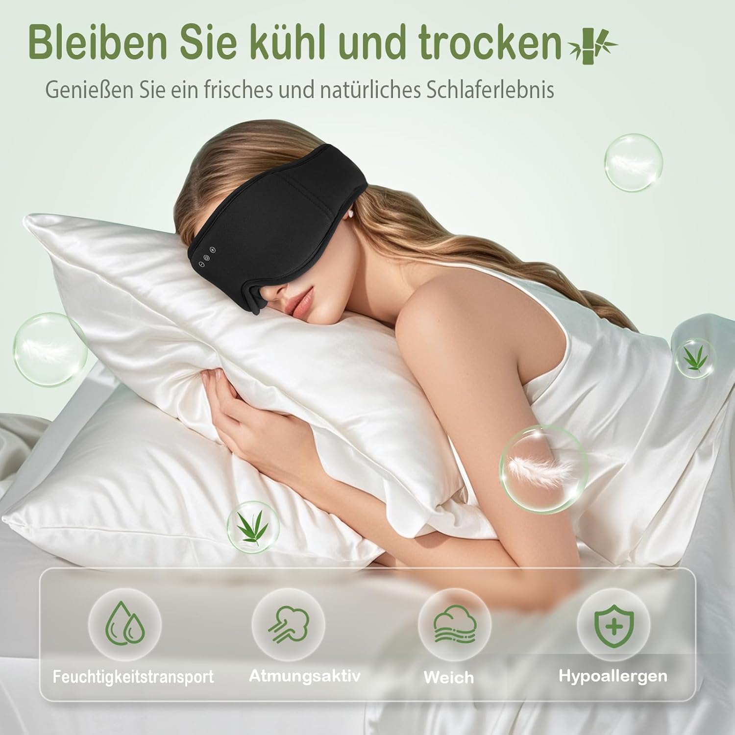 Detalle de MUSICOZY Schlafmaske mit Kopfhörer – 3D-Bambus-Baumwolle, Bluetooth 5.4, 16 Std. Akku