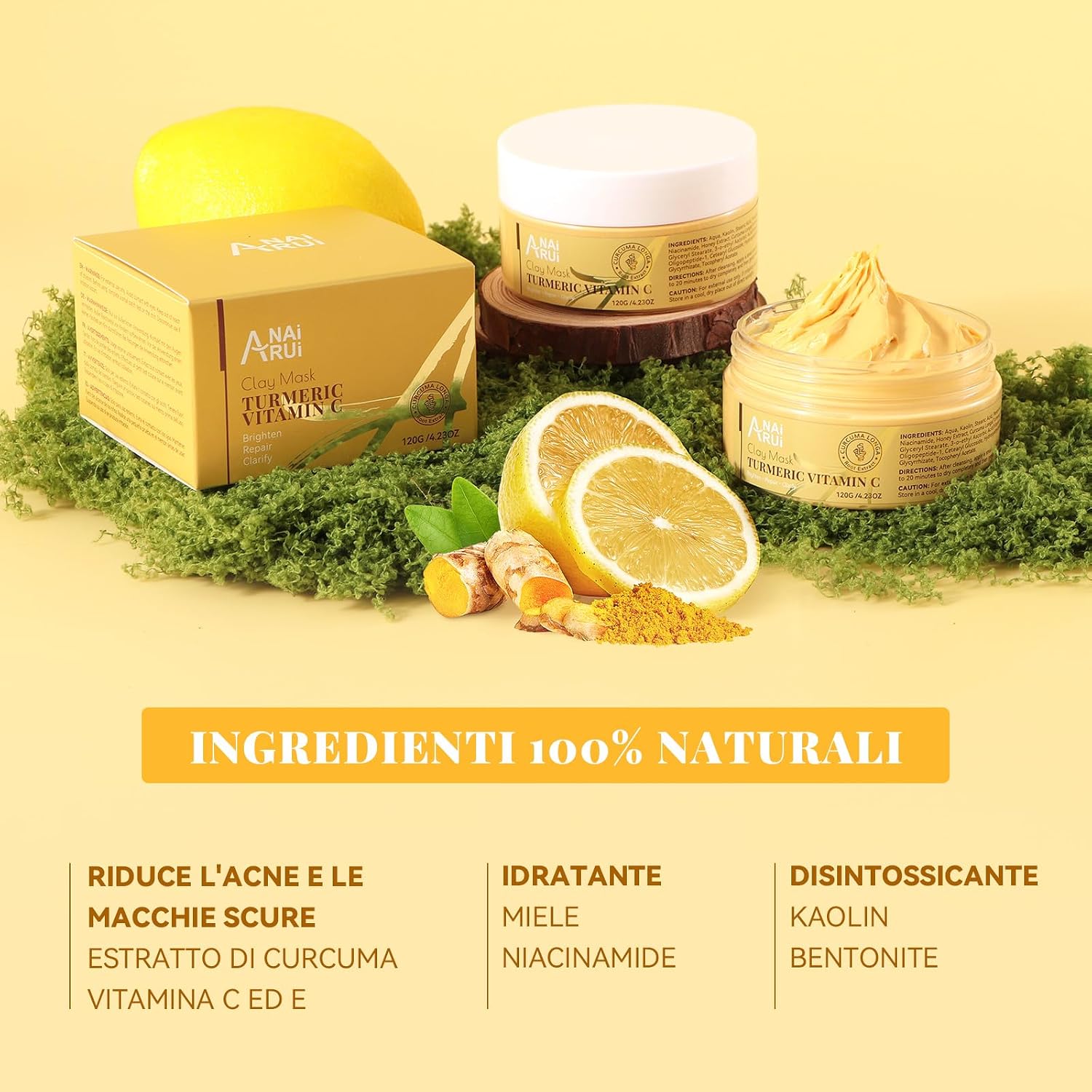 Thumbnail 2 de ANAiRUi Maschera all’argilla con Vitamina C e Curcuma per acne e macchie scure, 120 g