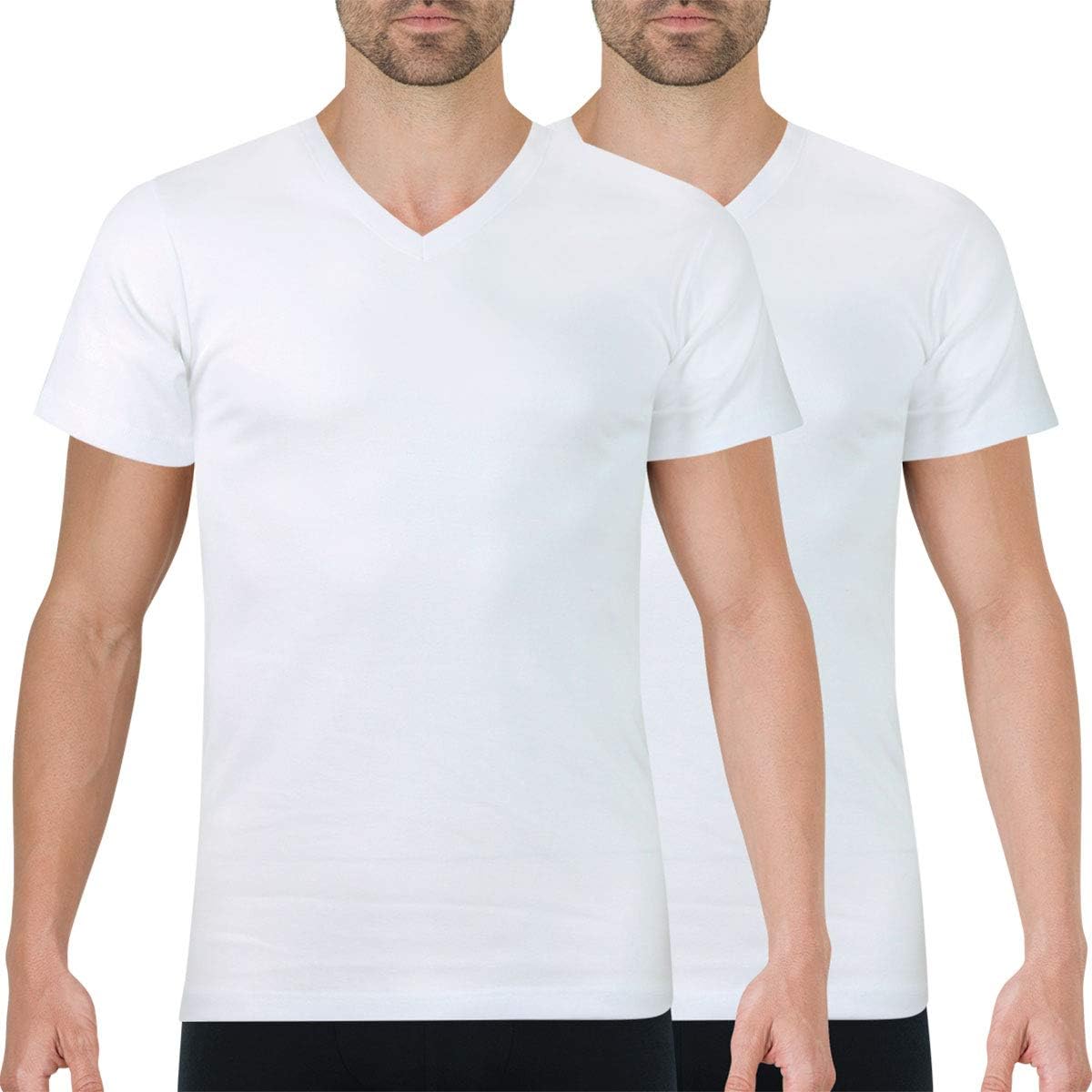 Detalle 1 de Athena – Lot de 2 T-Shirts Homme Ecopack Col V, 100% Coton, sans couture latérale