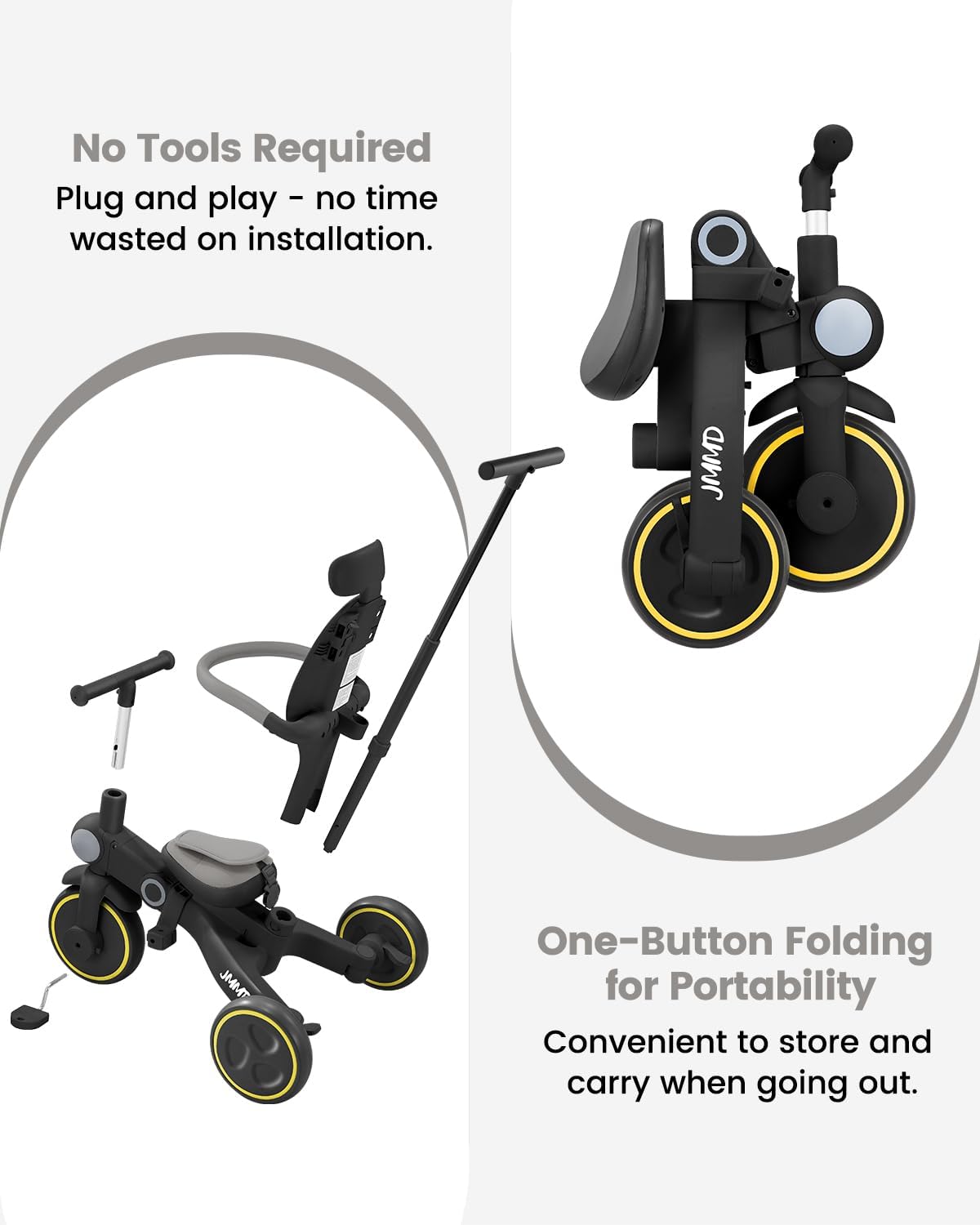Detalle de JMMD Baby Tricycle 7-in-1 Multifunctional Kids Trike with Adjustable Parent Handle