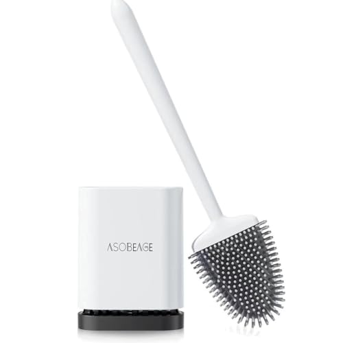 Detalle de ASOBEAGE Silicone Toilet Brush with Flexible Head and Wall Mount – White