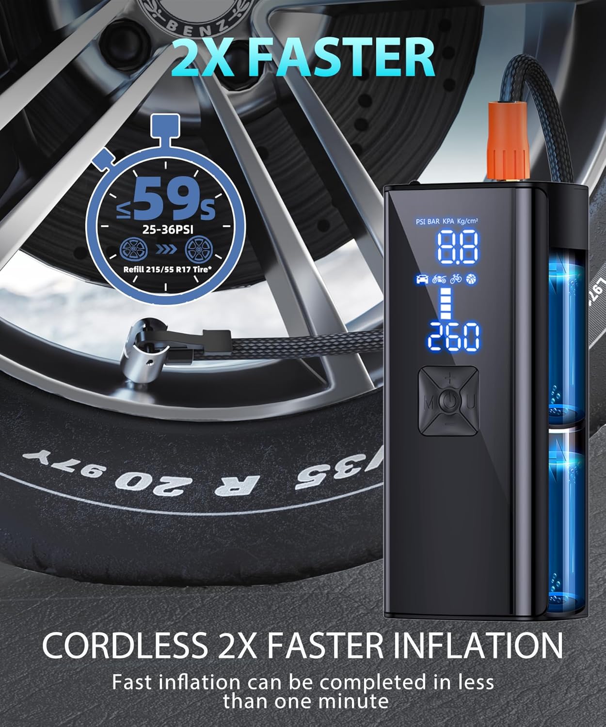 Detalle 2 de GJOSYOI Tire Inflator Portable Air Compressor