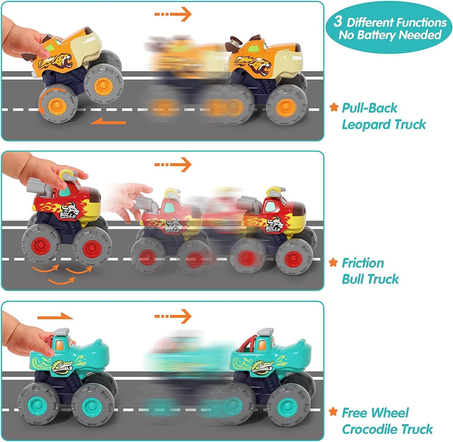 Thumbnail 1 de SunnyPal 3-Pack Monster Truck Toys for Toddlers: Safe, Non-Battery Animal Car Toys for 12–48 Months