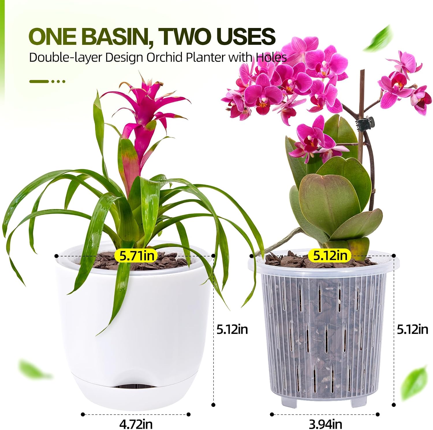 Thumbnail 4 de QCQHDU 2Pack 5.8In Orchid Pots with Self-Watering Reservoirs – Clear Large Plastic Pots for Phalaenopsis (Pure White)